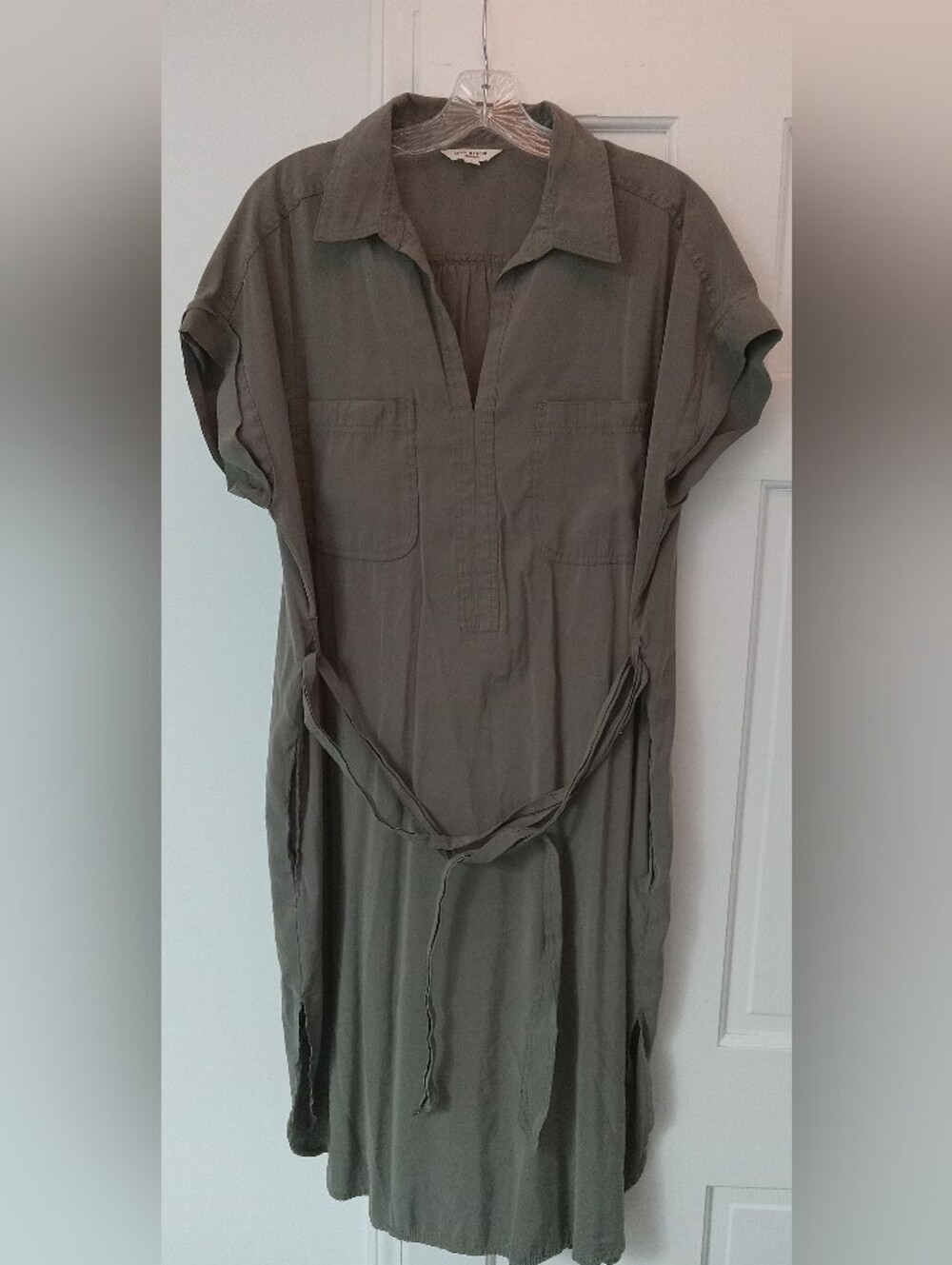 Relaxed Olive Green Women’s Shirt Dress - Picture 3 of 3